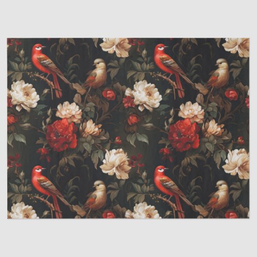 ヴィンテージクリスマスファンタジーフローラ鳥パターン 薄葉紙 (正面)