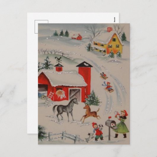 ヴィンテージクリスマスファームの休日はがき シーズンポストカード (正面/裏面)
