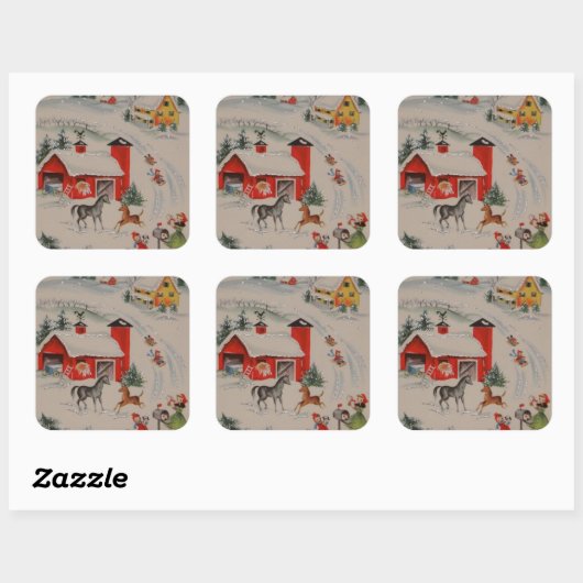 ヴィンテージクリスマスファームホリデーシール スクエアシール (シート)