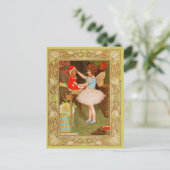 ヴィンテージクリスマスフェアリーバレリーナガールバタフライ シーズンポストカード (スタンド正面)