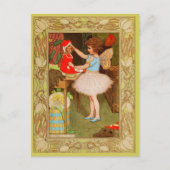 ヴィンテージクリスマスフェアリーバレリーナガールバタフライ シーズンポストカード (正面)
