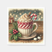 ヴィンテージクリスマスフェスティバルホットチョコレートデコップページ スタンダードカクテルナプキン (正面)
