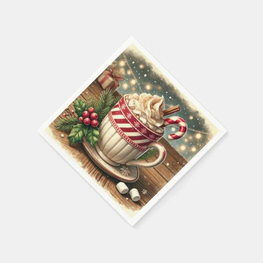 ヴィンテージクリスマスフェスティバルホットチョコレートデコップページ スタンダードカクテルナプキン (角)