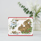 ヴィンテージクリスマスフォレストバンニーと鳥の自然 シーズンポストカード (スタンド正面)