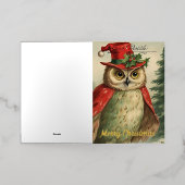 ヴィンテージクリスマスフクロウのコラージュ 箔グリーティングカード (外側レイダウン)