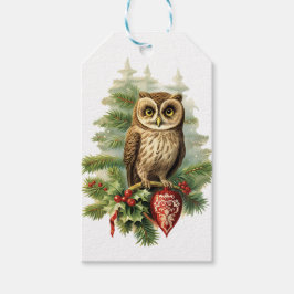 ヴィンテージクリスマスフクロウレッドベリーオーナメントパイン ギフトタグ