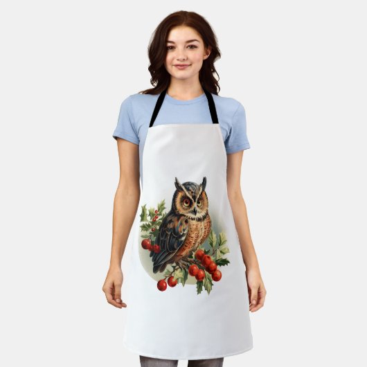 ヴィンテージクリスマスフクロウ エプロン (着用した状態)