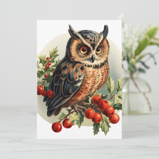 ヴィンテージクリスマスフクロウ シーズンカード (スタンド正面)