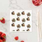 ヴィンテージクリスマスフクロウ スタンダードカクテルナプキン (インサイチュ)