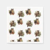 ヴィンテージクリスマスフクロウ スタンダードカクテルナプキン (正面)