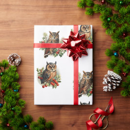 ヴィンテージクリスマスフクロウ ラッピングペーパー