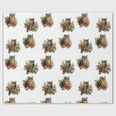 ヴィンテージクリスマスフクロウ ラッピングペーパー (フラット)