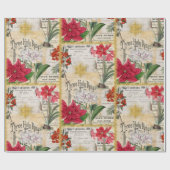 ヴィンテージクリスマスフラワーズ金ゴールドホリーアンドエフェメラ ラッピングペーパー (フラット)