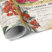 ヴィンテージクリスマスフラワーズ金ゴールドホリーアンドエフェメラ ラッピングペーパー (ロールコーナー)