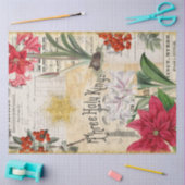 ヴィンテージクリスマスフラワーホリーエフェメラデクページ 薄葉紙 (クラフト)