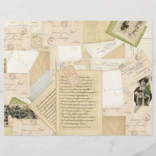 ヴィンテージクリスマスフランスの紙エフェメラコラージュ (正面)