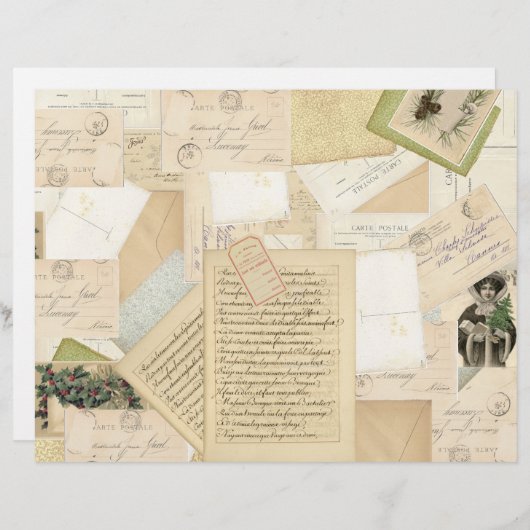 ヴィンテージクリスマスフランスの紙エフェメラコラージュ (正面/裏面)