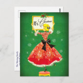 ヴィンテージクリスマスフレームグリーンレッドグリッター女 ポストカード (正面/裏面)