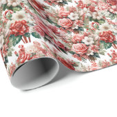 ヴィンテージクリスマスフローラとキャンディーケーン ラッピングペーパー (ロールコーナー)