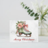 ヴィンテージクリスマスフローラアンティークアイススケート ポストカード (スタンド正面)