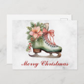 ヴィンテージクリスマスフローラアンティークアイススケート ポストカード (正面/裏面)