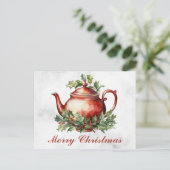 ヴィンテージクリスマスフローラアンティークティーポットティー ポストカード (スタンド正面)