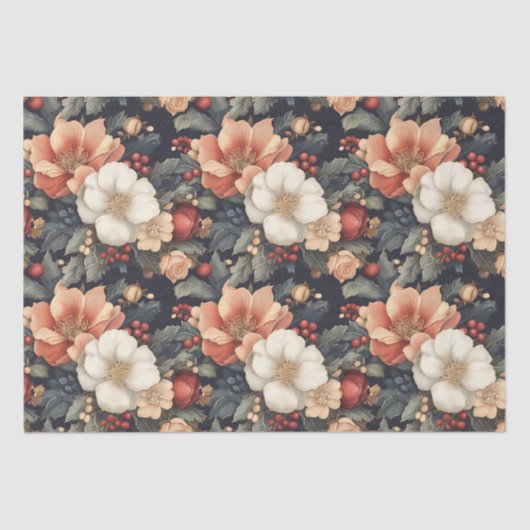 ヴィンテージクリスマスフローラポインセチア&バラ 薄葉紙 (正面)