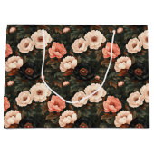 ヴィンテージクリスマスフローラ牡丹ピンク&ダークグリーン ラージペーパーバッグ (正面)