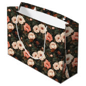 ヴィンテージクリスマスフローラ牡丹ピンク&ダークグリーン ラージペーパーバッグ (裏面アングル)