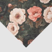 ヴィンテージクリスマスフローラ牡丹ピンク&ダークグリーン 薄葉紙 (詳細)
