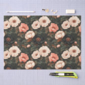 ヴィンテージクリスマスフローラ牡丹ピンク&ダークグリーン 薄葉紙 (クラフト)