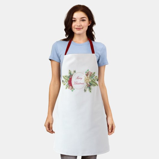 ヴィンテージクリスマスフローラ エプロン (着用した状態)