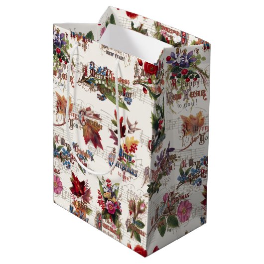ヴィンテージクリスマスフローラ/音楽と華美文字 ミディアムペーパーバッグ (裏面アングル)