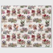 ヴィンテージクリスマスフローラ/音楽と華美文字 ラッピングペーパー (フラット)