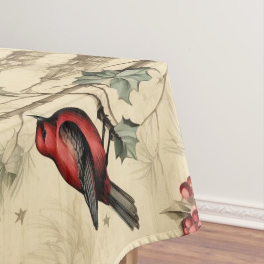 ヴィンテージクリスマスブルージェイ赤モッキンバード テーブルクロス (インサイチュ)
