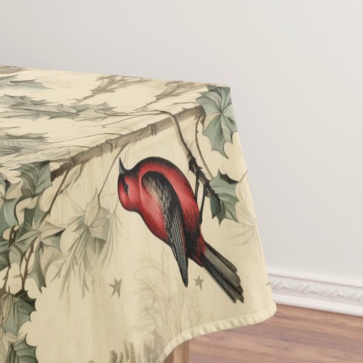 ヴィンテージクリスマスブルージェイ赤モッキンバード テーブルクロス (インサイチュ)