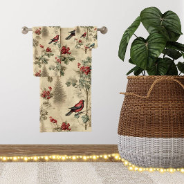 ヴィンテージクリスマスブルージェイ赤モッキンバード バスタオルセット