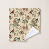 ヴィンテージクリスマスブルージェイ赤モッキンバード バスタオルセット (ウォッシュタオル)