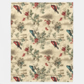 ヴィンテージクリスマスブルージェイ赤モッキンバード フリースブランケット (正面)