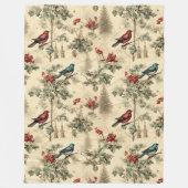 ヴィンテージクリスマスブルージェイ赤モッキンバード フリースブランケット (正面)