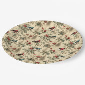 ヴィンテージクリスマスブルージェイ赤モッキンバード ペーパープレート (アングル)