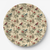 ヴィンテージクリスマスブルージェイ赤モッキンバード ペーパープレート (正面)