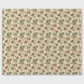 ヴィンテージクリスマスブルージェイ赤モッキンバード ラッピングペーパー (フラット)