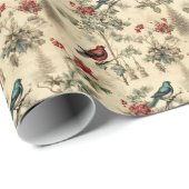 ヴィンテージクリスマスブルージェイ赤モッキンバード ラッピングペーパー (ロールコーナー)