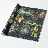 ヴィンテージクリスマスブルー雪の夜 ラッピングペーパー (アンロールド)