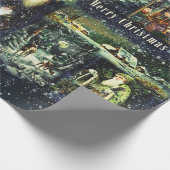 ヴィンテージクリスマスブルー雪の夜 ラッピングペーパー (角)