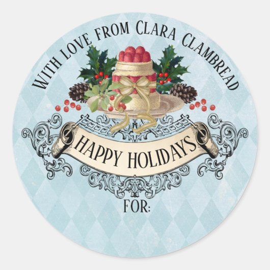 ヴィンテージクリスマスプディングのクリスマスステッカー ラウンドシール (正面)