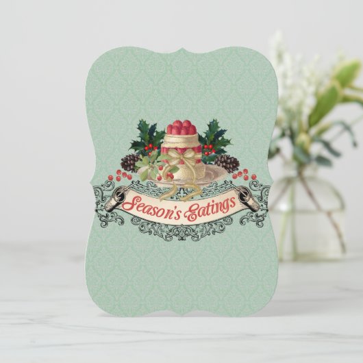 ヴィンテージクリスマスプリン料理ベーキング食品ギフト シーズンカード (スタンド正面)