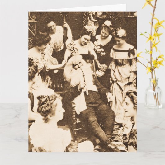 ヴィンテージクリスマスプレゼットルアビューサンタとレディース カード (黄色い花)