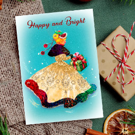 ヴィンテージクリスマスプレゼントボックス ゴールドグリッターガール 招待状